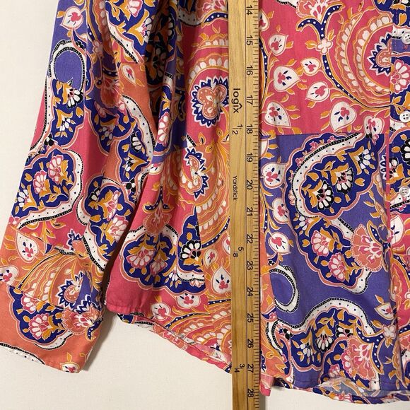 Multicolor Paisley Shirt Women 20W Button Down Non Iron Long Sleeve Boho Vibrant - Picture 5 of 9